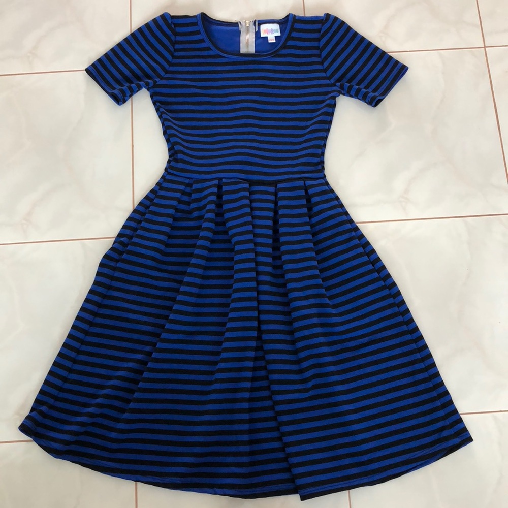 Lularoe Amelia navy and black stripe dress